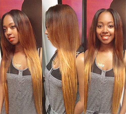 Allove Hair 10a Brazilian Ombre Bundles with Closure Straight 3 Bundles with 4X4 Lace Closure Free Part 3 tone Color 1B/4/27 Ombre Virgin Remy Human Hair Weave (18 20 22+16inch)