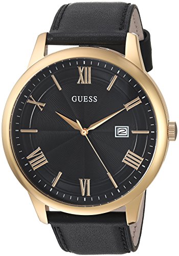 GUESS-Oversized-Classic-Black-Genuine-Leather-Watch-with-Date-Color-BlackGold-Tone-Model-U0972G2