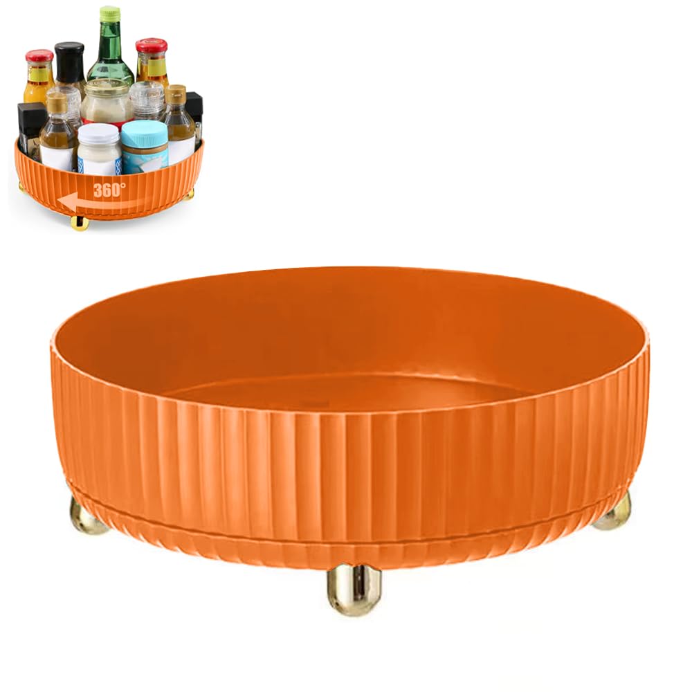 360° Rotating Storage Rack, Multi Functional Makeup Spice Organizer Holder, Rotating Makeup Organizer, Rotating Spice Rack Storage & Organiser Shelf for Kitchen Dresser Bedroom Dormitory(Orange)