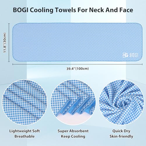 BOGI 4 Pack Cooling Towel, Cooling Towels for Neck and Face- Ice Towel for Instant Cooling, Soft Breathable Chilly Towel, Stay Cool for Yoga, Sport, Gym, Camping & More Activities (M: 40" x 12")
