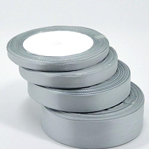 Solid Color Satin Ribbon, 25 Yards Of Satin Ribbon Colors Sold In Roll Craft Wedding, Fabric Ribbon Bow (10 mm, Grey silver)