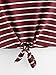 Romwe Women's Knot Front Cuffed Sleeve Striped Crop Top Tee T-Shirt , Burgundy & White, Small / US 0-2