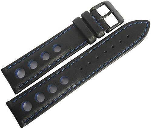 Eulit Racing 22mm Black Leather Blue-Stitch PVD Buckle Watch Strap