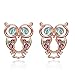 iCAREu Rose Gold Plated Colorful Czechic Diamond Owl Stud Earrings for Women, Girls