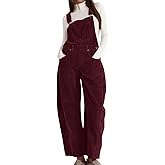 chouyatou Women's Fall Winter Corduroy Overalls Boyfriend Adjustable Strap Bib Jumpsuit Barrel Harem Pants