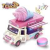 ZHENDUO Pull Back Cars, Food Truck Vehicle Toy Car with Music & Light and Openable Doors & Awning, Ice Cream Toy Cart, Alloy Toy Trucks Friction Car Toys for Boys Girls Ages 3+ Years Old
