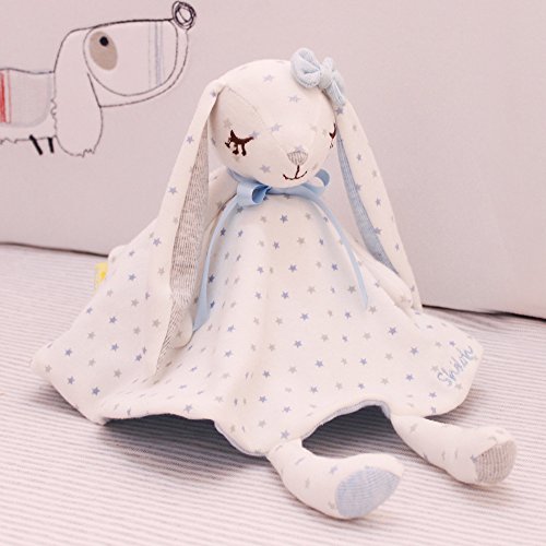 SHILOH Baby Pure Cotton Security Blanket Snuggle Comfort Gift 14 inch Diameter, Dancing Bunny, Blue - Thumbnail 3
