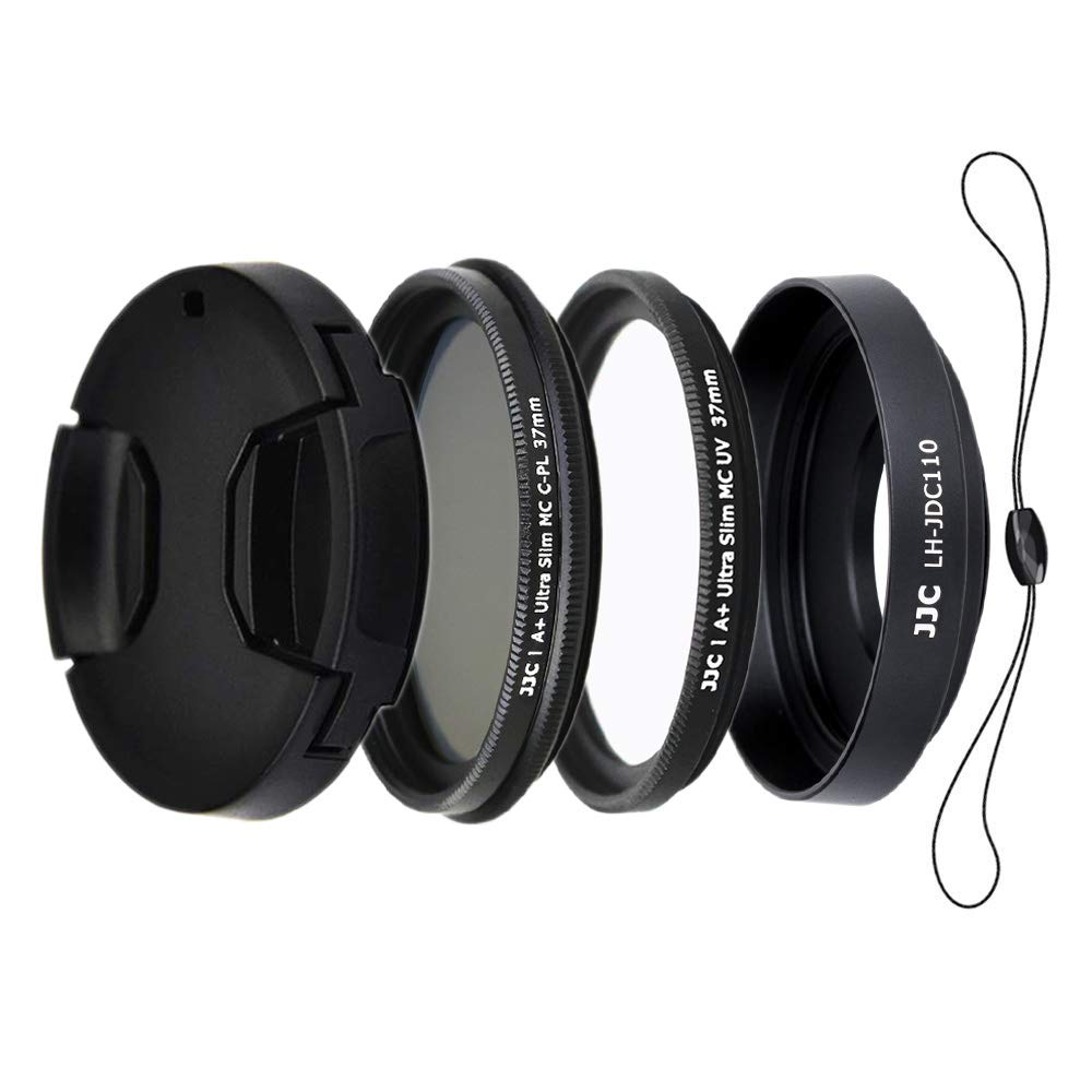 JJC 4-Piece Lens Hood Kit for Canon G1X Mark III /G1XM3/G1XMK3 - includes Aluminum Alloy Metal Lens Hood, MC UV & CPL Filters, Lens Cap with String