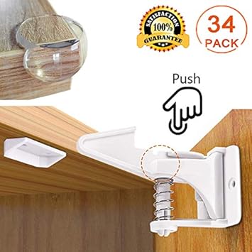 34 Pcs Baby Proofing Kit Child Safety Cupboard Locks Adhesive