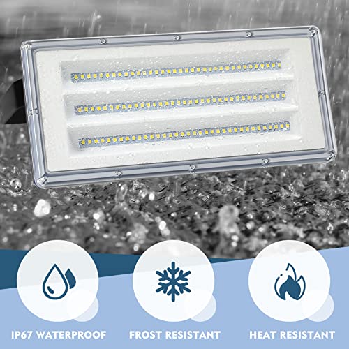 YIQIBRO Outdoor LED Spotlight 300W 2 Pieces, IP67 Waterproof 3 in 1 Outdoor LED Floodlight, 30000LM 7000K 315 LEDs Outdoor LED Light for Terrace Garden Garage Factory Stadium