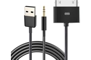 30 Pin to AUX USB, Dock Connector to 3.5mm AUX Audio Cable, Car Stereo AUX-in Charger Cable with Data Sync & Charging, Compat