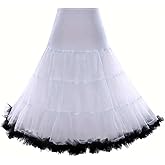 KWBCM Women's Short Petticoat 25.59" Crinoline Rockabilly Ballet Tutu Underskirt Layered Ruffles Fluffy Trim Puffy Half Slip