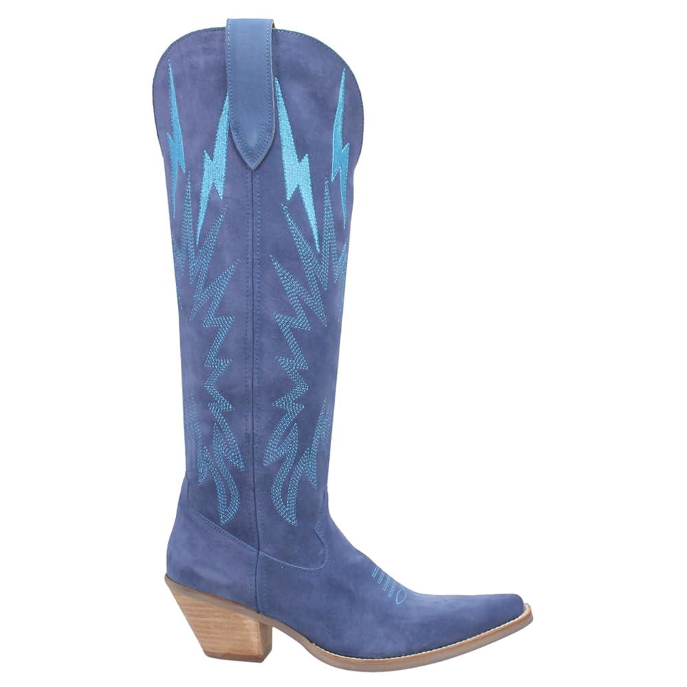 Dingo Womens Thunder Road Embroidered Snip Toe Casual Boots Knee High Mid Heel 2-3″ – Blue – Size 9.5 M