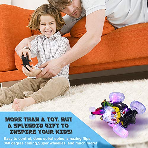 UTTORA Remote Control Car, Invincible Tornado Twister Remote Control Truck,360 Degree Spinning and Flips with Color Flash & Music for Kids (Camouflage Color)
