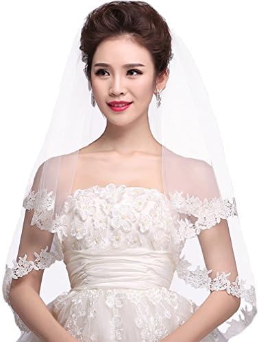 JIERUIZE Womens Bridal Veils White Ivory Lace Appliques Wedding Veils with Comb