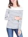 Allegra K Women's Round Neck Long Sleeves Color Block Striped Tops T Shirts Blue M US 10