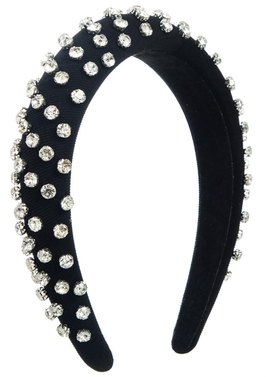 scicent Black Hair Band Rhinestone Crystal Embellished Wide Knotted Head Band Padded Hair Accessories for Women Girls Fashion Handmade Headband Sparkly Diamond Bling Hairbands - 25910