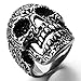 INBLUE Men's Stainless Steel Ring Black Silver Tone Skull Flower Size11
