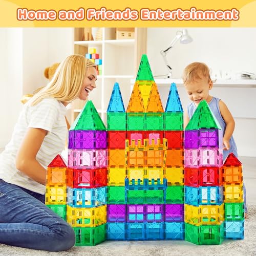 Katiago Magnetic Constructions, 100 Pieces Magnetic Blocks for Children from 3 4 5 6 Years, Strong Magnetic Construction with 2 Cars Perfect Gift for Boys and Girls of 3 4 5 6 7 8 Years Old