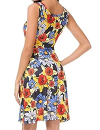 Yumonic Vestido de verano para mujer, sin mangas, informal, con estampado floral acampanado