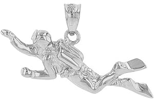 CLADDAGH GOLD 925 Sterling Silver 3D Scuba Diver Diving Frogmen Charm Pendant