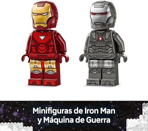 ǀ Marvel Iron Man & War Machine vs. Hammer Drones - Brinquedo de construção com 2 minifiguras e 2 bonecos de ação com Stud Shooters - Presente de Super Herói para Rapazes de 7+ Anos - 76320