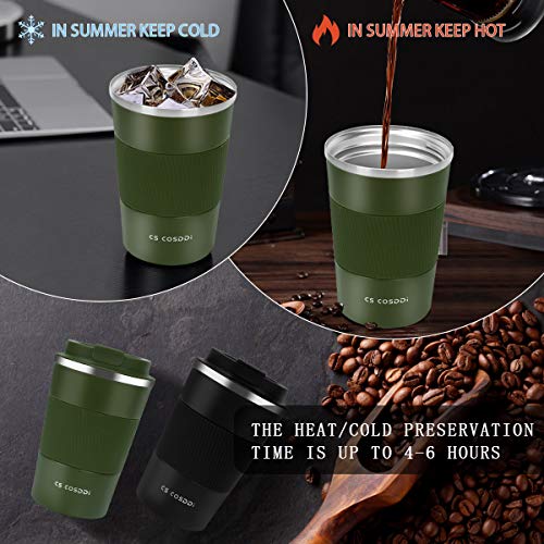 CS COSDDI Thermobecher- Isolierbecher, Edelstahl Travel Mug, 13oz/380ml Vakuum auslaufsicher Reisebecher mit Deckel, Autobecher, doppelwandig isoliert für, Wasser und Tee, Kaffee-to-go Becher – Bild 3