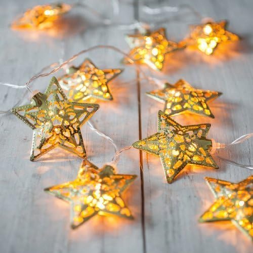 Wish you have a nice day Metal Star Decoration String Lights,10 leds Christmas and Halloween String Lights Battery Operated for holiday,Party,Wedding(Metal Star Gold, Battery)