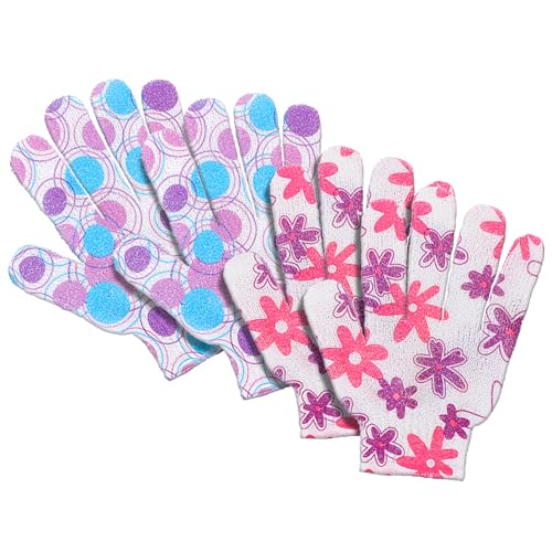 FARMOGA Exfoliating Gloves Shower Loofah Body Scrubber African Exfoliating Net Glove Bathing Accessories Exfoliating Mitt for Women & Men (4Pcs-Bath Gloves-Flower)