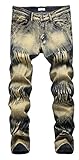 Men's Straight Leg Slimming Fit Distressed Loose Denim Jeans,Khaki Camo 009,W34