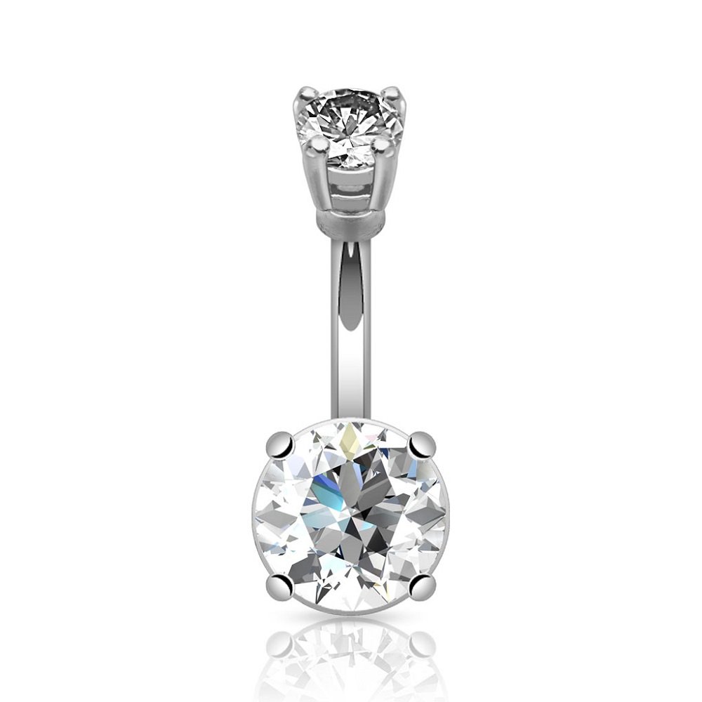 PiercedOff Belly Bar with Large Clear CZ Gem