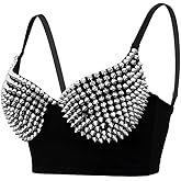 VENVIRS Women Spiked Studded Punk Goth Rivet Bustier Corset Crop Tops