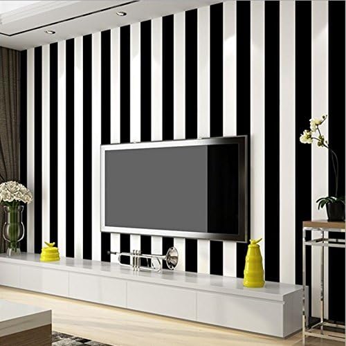 MuyaArt 20.8" x 393.7" Black and White Stripes Modern Style Wallpapers Home Decor for Wall Art PVC Material
