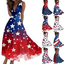 CHRATLHI Red White and Blue Dress for Women