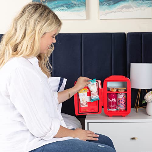 Cooluli Classic Red 4 Liter Compact Cooler Warmer Mini Fridge with AC/DC/USB Power Great for