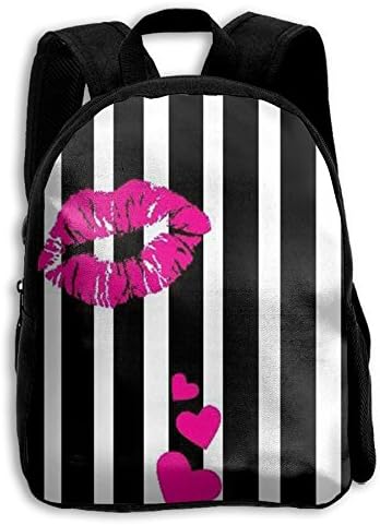 Kids Shoulder Backpack Red Lips Stripe Adjustable Printed Boys Girls School Bag