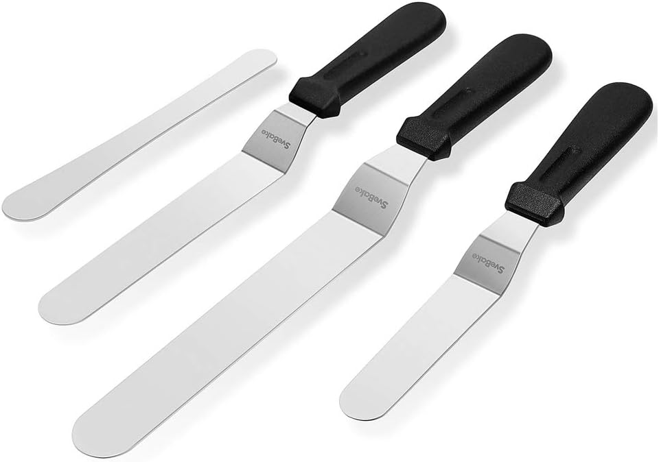 SveBake Winkelpalette Set - 3 Winkelpaletten mit 1 Gerade Spatel aus Edelstahl Icing Spatula Set für Fondant und Kuchen Dekorieren