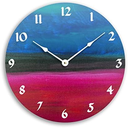 Contemporary abstract acrylic painting design 10 inch wall clock. Blue, black and red colors.