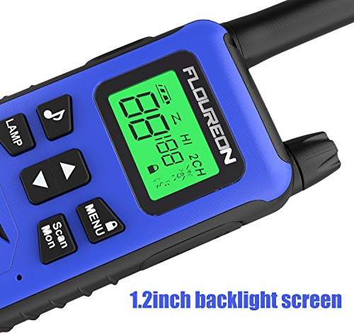 FLOUREON Talkie-Walkie Rechargeable Lot de 4 16 Canaux Radio Bidirectionnelle comme Jouet Emetteur-récepteur Portée 5km Max. Intercom Léger Compact Auto Scan Bleu