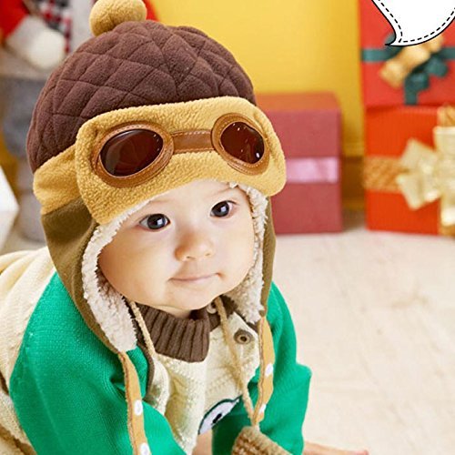 Fullkang Baby Boys Earflap Hat, Winter Warm Pilot Aviator Crochet Caps (Coffee)