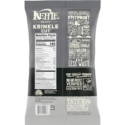 KETTLE BRAND KRINKLE CUT SALT AND FRESH GROUND PEPPER KETTLE POTATO CHIPS, GLUTEN-FREE, NON-GMO, 7.5 OZ BAG
