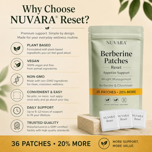 NUVARA Berberine Patches - Reset | Appetite Management & Berberine Support | 36 Transdermal Metabolic Patches