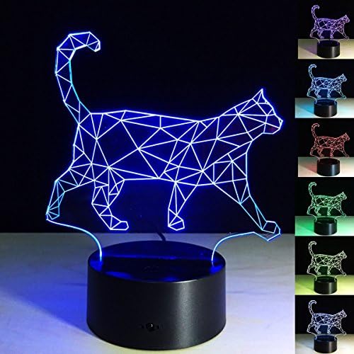 3D Illusion Walking Cat Lighting Lamp, 7 Color Gradual Changing Touch Table Desk Lamp for Home Deco or HolidayGifts