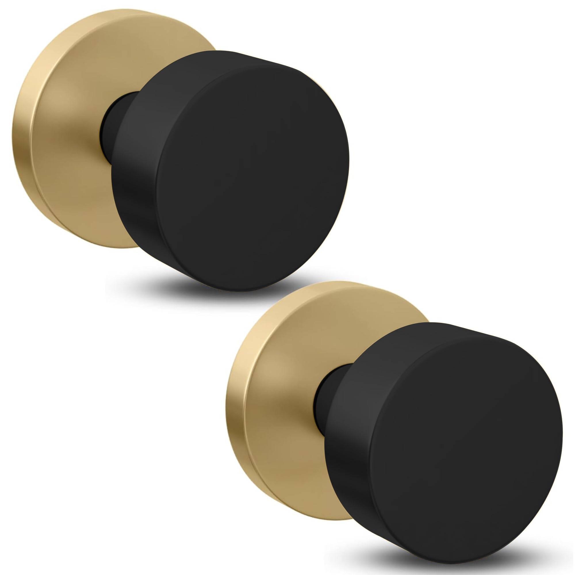 Photo 1 of Mega Handles Buena Dummy Door Knob for French Doors, Closet and Cabinets, Reversible Heavy Duty Design Door Knobs, Fits All Standard Door Sizes, Screws Included - Satin Brass/Matte Black (2 Pack)