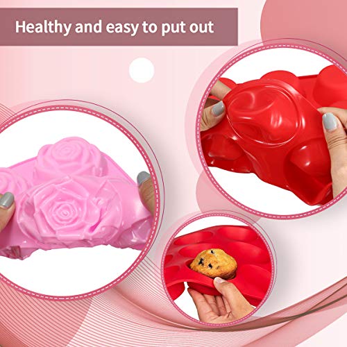 Silicone Muffin Pan and Cupcake Pans & Flower Chocolate Mold - Jeteven Large 12 Cup Muffins Tray,Fat Bombs Ice Cube,Jelly,Cupcake Baking Mold with 1x Spatula,1x Brush,20x Cupcake Pipettes - Thumbnail 2