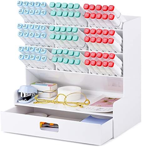 Acrylic Pen Organizer Multi-Functional Desk Organizer Pen Holder Stationery Marker Pen Organizer Storage Art Supplies for Office School Home White