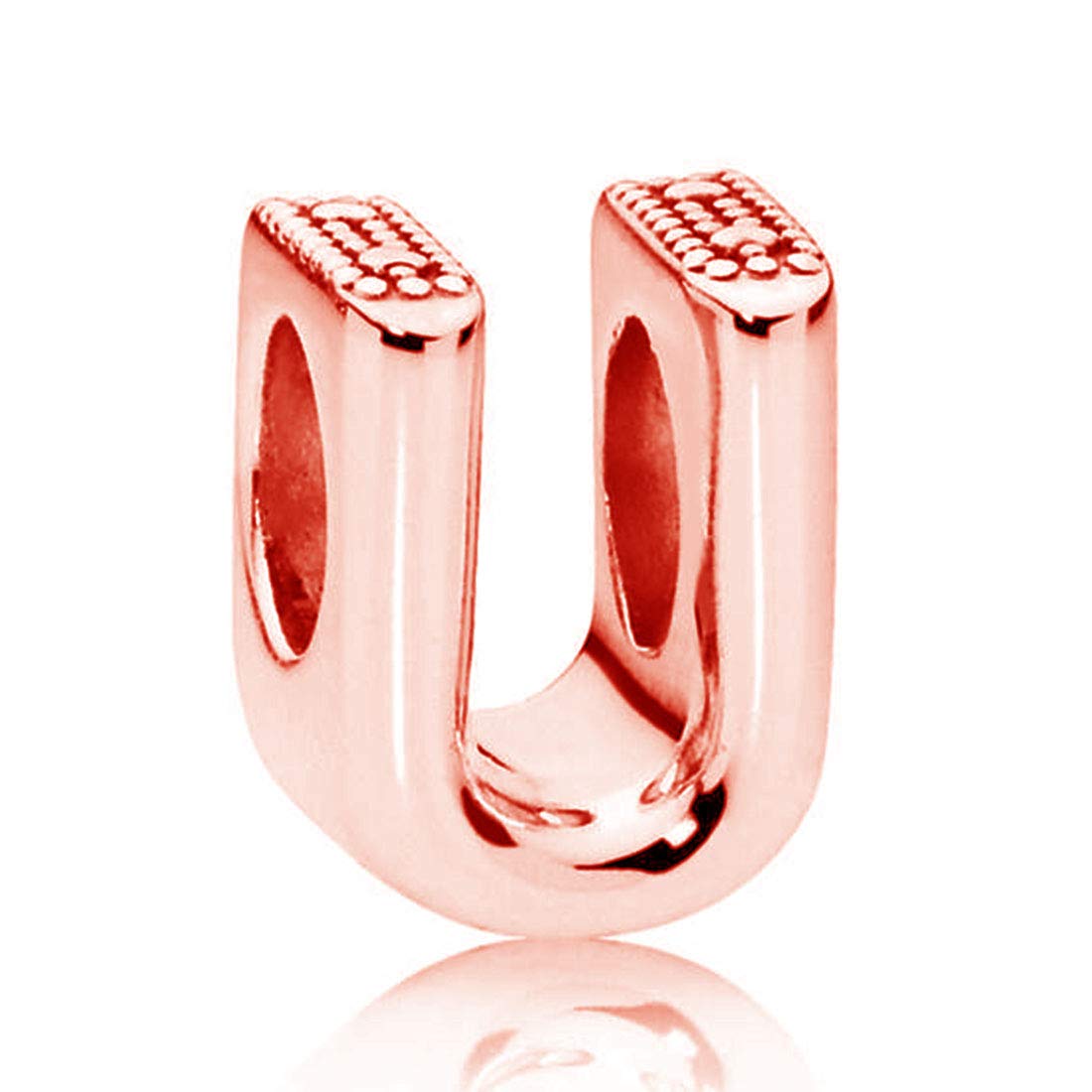 925 Sterling Silver Rose Gold Beads Alphabet Charms Letter Initial U Charm Anniversary Charm Words Charm fits Pandora Charms Bracelet (U)