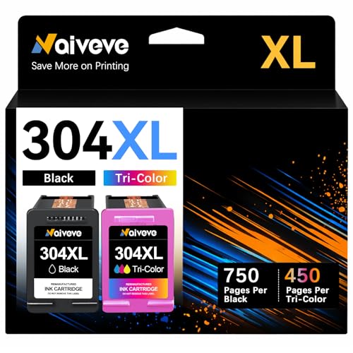 Naiveve 304XL Compatible for HP 304 XL Cartridges for HP Envy 5030 5032 5010 5050 DeskJet 3760 3750 2630 3762 2600 2620 2622 Printer (1 Black, 1 Color)