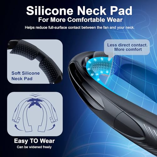 Gentsvip Portable Neck Fan with Reading Light, 6-Speed Wearable Fan, 6000mAh USB-C Rechargeable Hands Free Fan, Summer Gifts for Men Women, for World Cup, Outdoor Work, Travel, Camping - Black