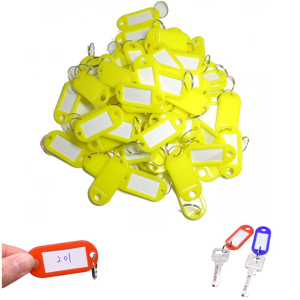 Key Tags Plastic Key Tags Key ID Tags Key Labels Tags with Split Rings for Baggage Key Chains Key Rings(50pcs Yellow)